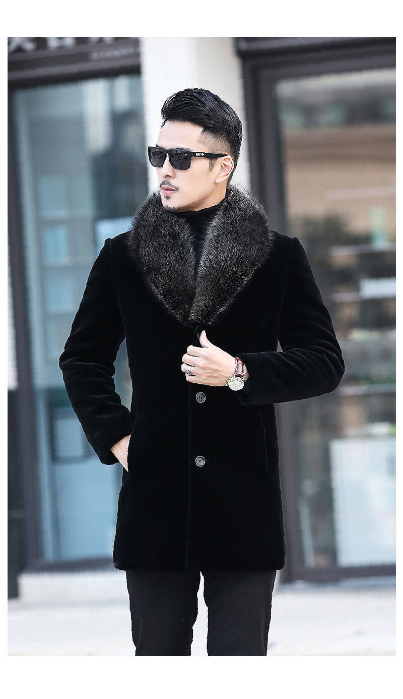 Thickened men's Marten overcoats suit collar mink New imitation fur mid-length Haining fur winter coat for men