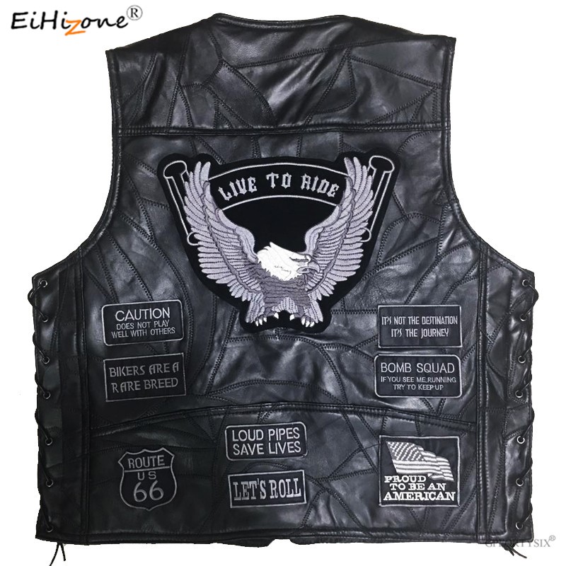 EiHi Brand Men Biker Leather Motorbike Vest Black Motorcycle Hip Hop ...